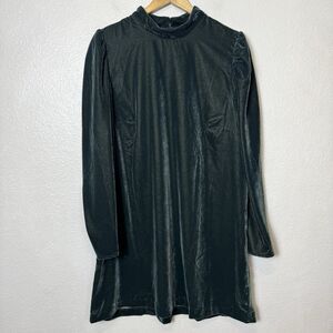 New‎ Gap Women's XL Green Mini Dress Recycled Velvet Puff Long Sleeve Mock Neck
